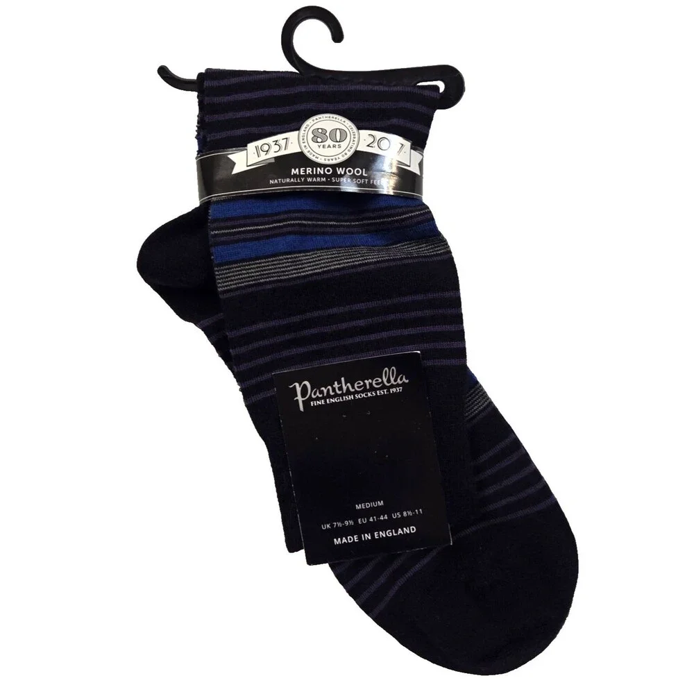Pantherella Merino Wool Men's Socks Medium Soft Blue Black Grey Made in England